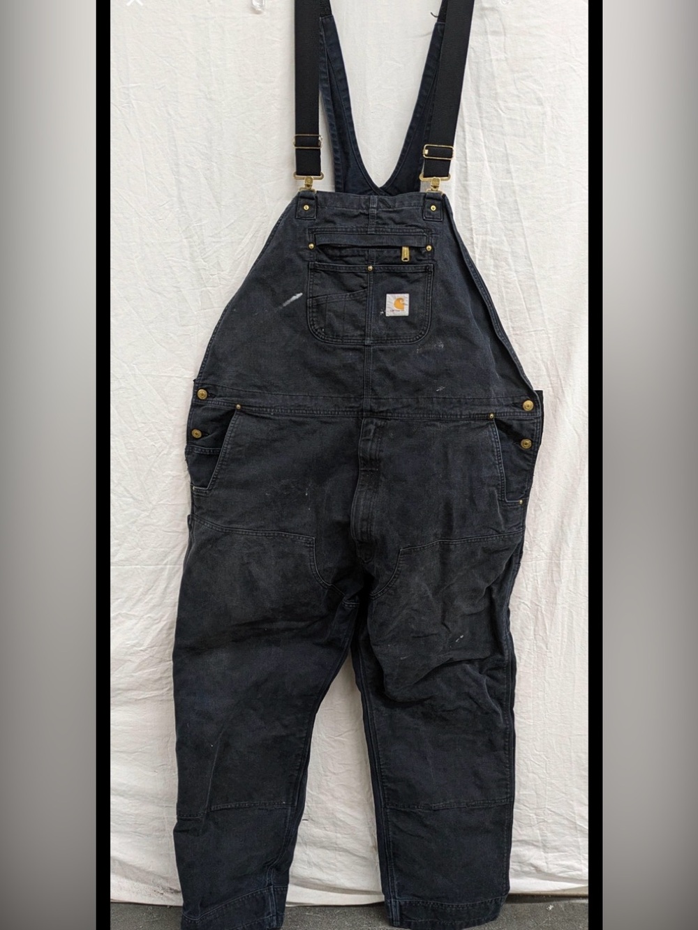 Carhartt Black Duck Bib Overalls | Men’s 50x34 Relaxed Fit | Black Work Worn